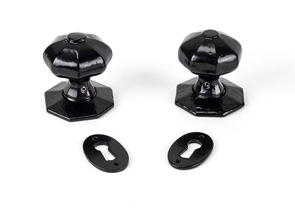 Black Oak Box Lock & Octagonal Knob Set