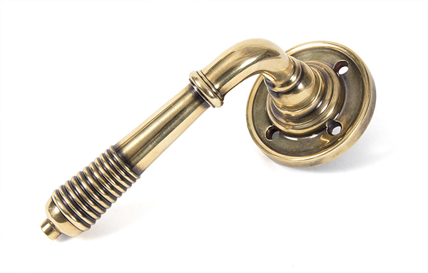 Aged Brass Reeded Lever on Rose Set