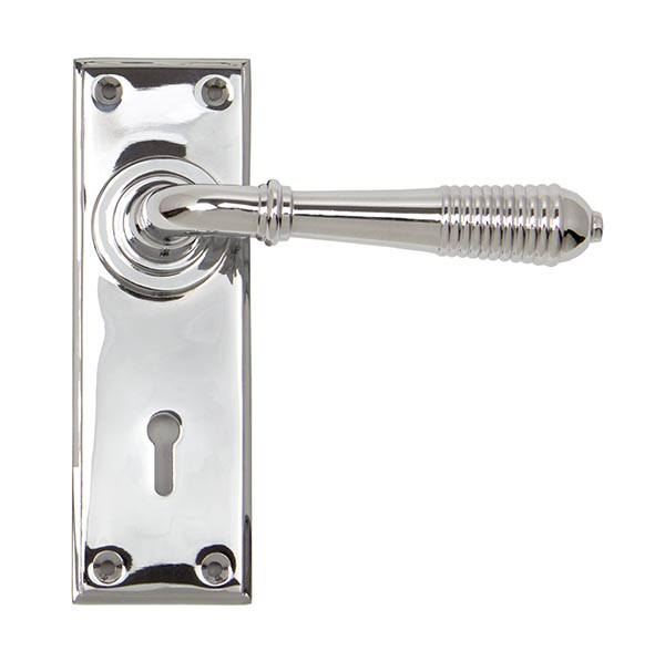 Polished Chrome Reeded Lever Lock Set