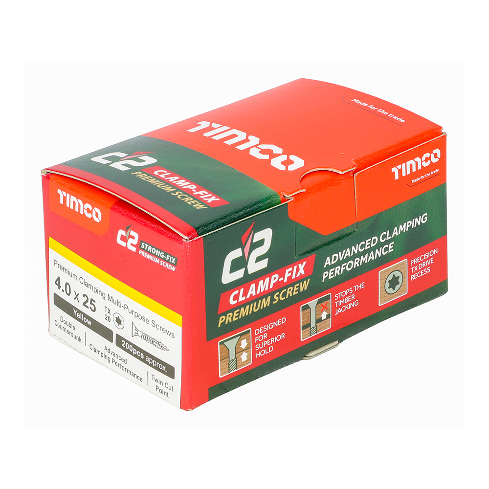 C2 Clamp-Fix - TX - Double Countersunk with Ribs - Twin-Cut - Yellow - 4.0x25