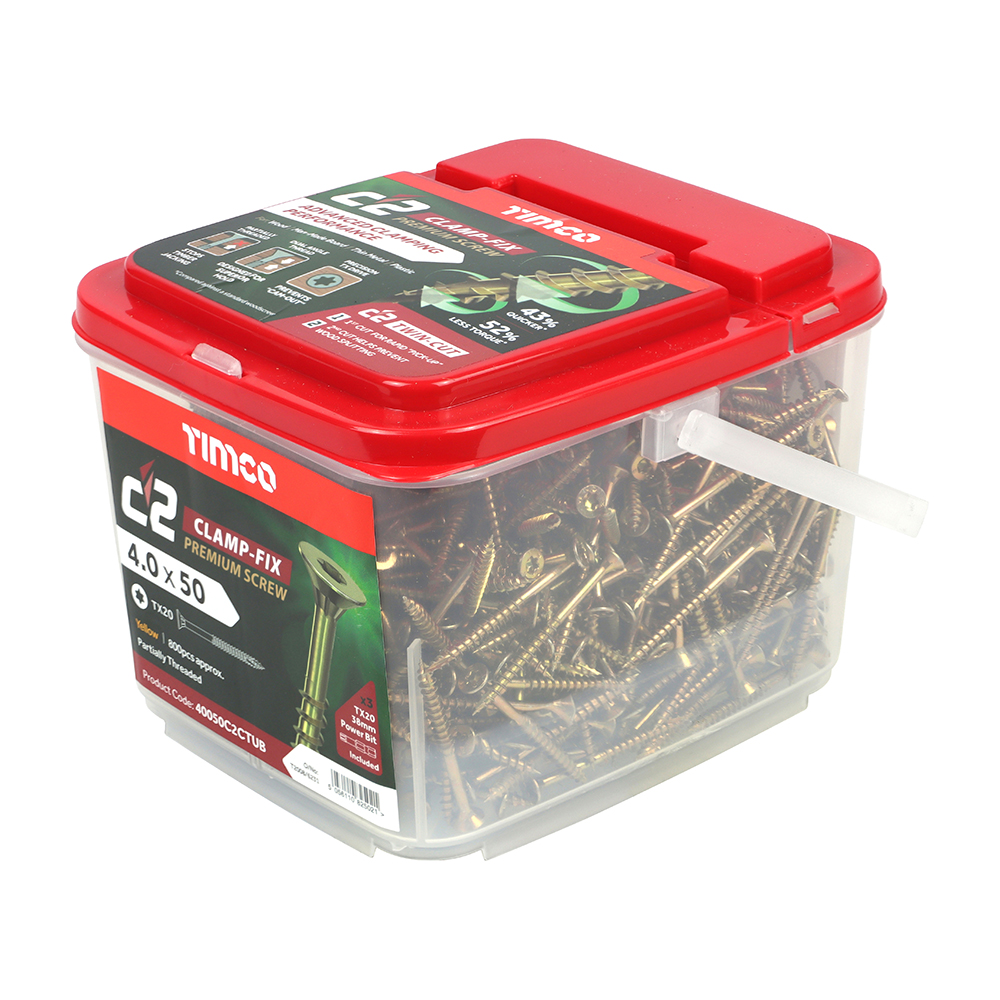 C2 Clamp-Fix - TX - Double Countersunk with Ribs - Twin-Cut - Yellow - 4.0x50 - (Tub)