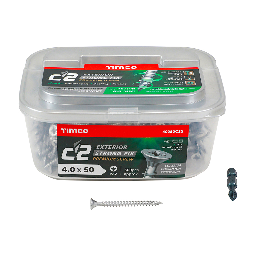 C2 Exterior Strong-Fix - PZ - Double Countersunk with Ribs - Twin-Cut - Silver - 4.0x50