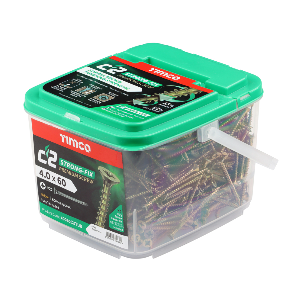 C2 Strong-Fix - PZ - Double Countersunk - Twin-Cut - Yellow - 4.0x60 - (Tub)
