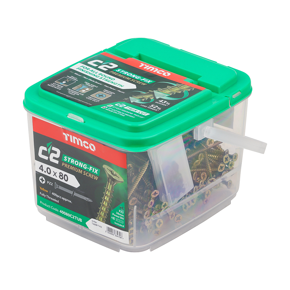 C2 Strong-Fix - PZ - Double Countersunk - Twin-Cut - Yellow - 4.0x80 - (Tub)