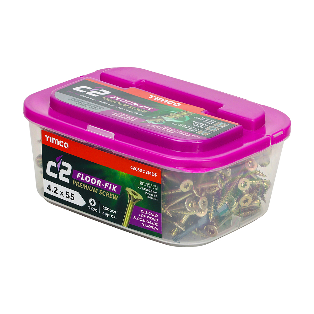 C2 Floor-Fix - TX - Double Countersunk with Ribs - Twin-Cut - Yellow - 4.2x55 - (250)