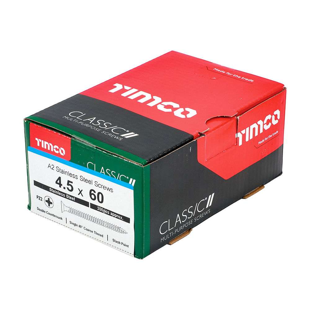 Classic Multi-Purpose Screws - PZ - Double Countersunk - A2 Stainless Steel - 4.5x60