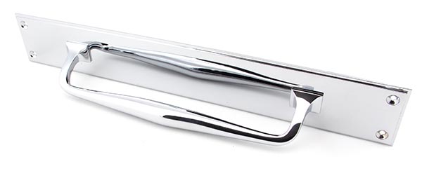Polished Chrome 425mm Art Deco Pull Handle on Backplate