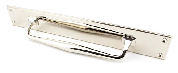 Polished Nickel 425mm Art Deco Pull Handle on Backplate