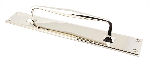 Polished Nickel 425mm Art Deco Pull Handle on Backplate