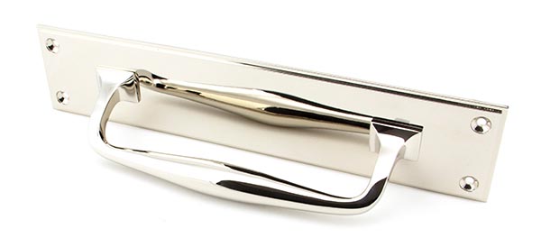 Polished Nickel 300mm Art Deco Pull Handle on Backplate