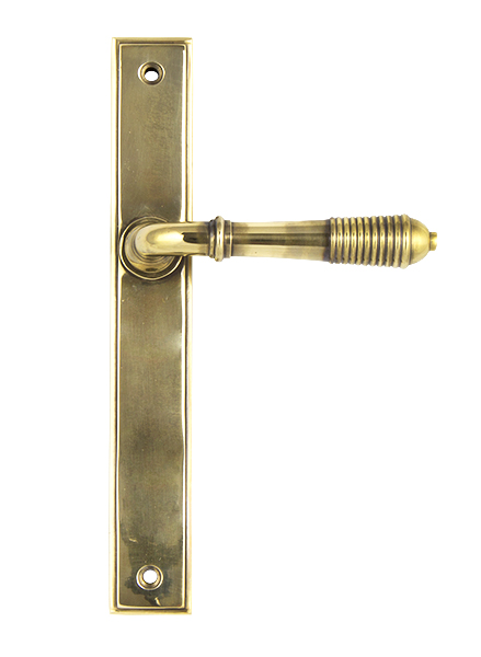 Aged Brass Reeded Slimline Lever Espag. Latch Set
