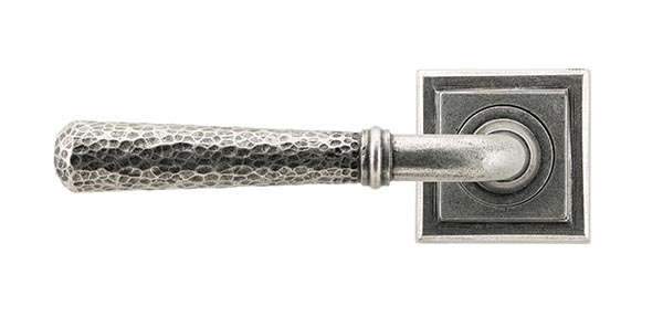 Pewter Hammered Newbury Lever on Rose Set (Square)