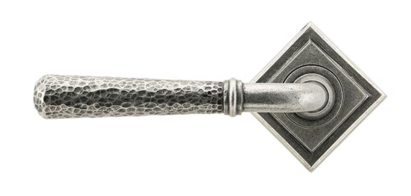 Pewter Hammered Newbury Lever on Rose Set (Square)