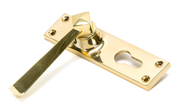 Polished Brass Straight Lever Euro Lock Set