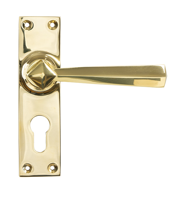 Polished Brass Straight Lever Euro Lock Set