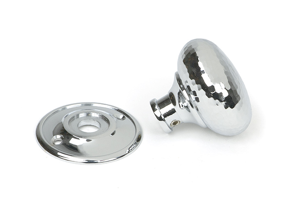 Polished Chrome Hammered Mushroom Mortice/Rim Knob Set