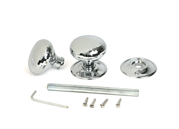 Polished Chrome Hammered Mushroom Mortice/Rim Knob Set