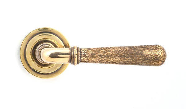 Aged Brass Hammered Newbury Lever on Rose Set (Art Deco)