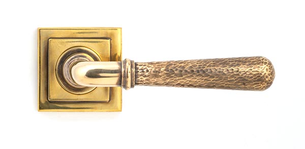 Aged Brass Hammered Newbury Lever on Rose Set (Square)