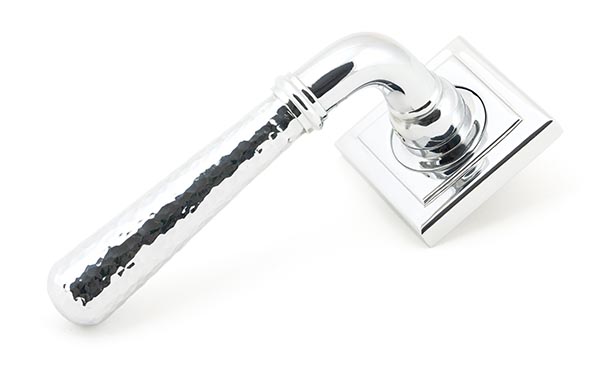 Polished Chrome Hammered Newbury Lever on Rose Set (Square)