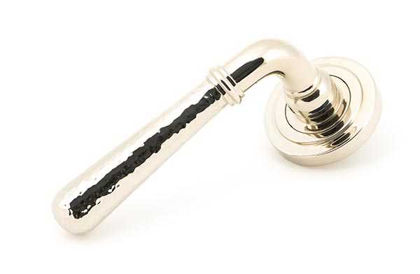 Polished Nickel Hammered Newbury Lever on Rose Set (Art Deco)