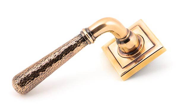Polished Bronze Hammered Newbury Lever on Rose Set (Square)