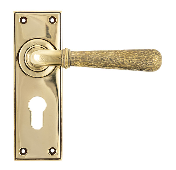 Aged Brass Hammered Newbury Lever Euro Lock Set