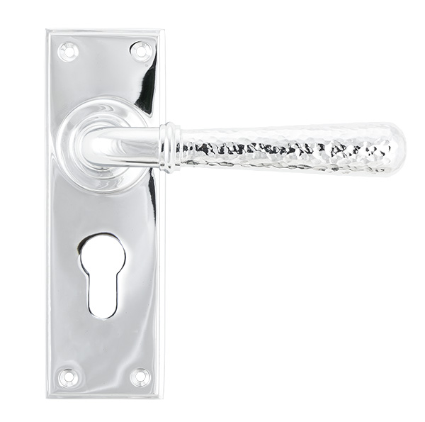 Polished Chrome Hammered Newbury Lever Euro Lock Set