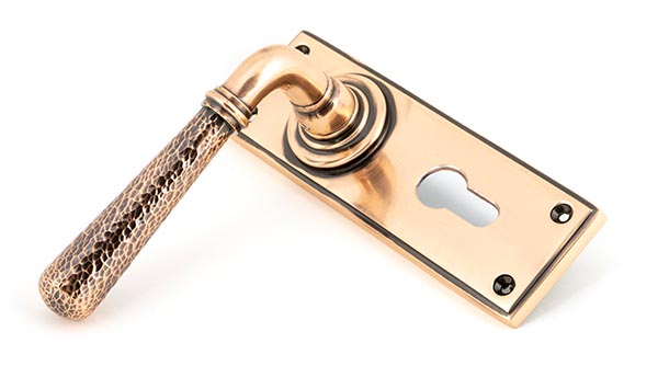 Polished Bronze Hammered Newbury Lever Euro Lock Set