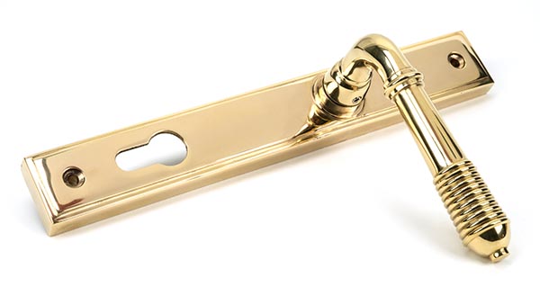 Polished Brass Reeded Slimline Lever Espag. Lock Set