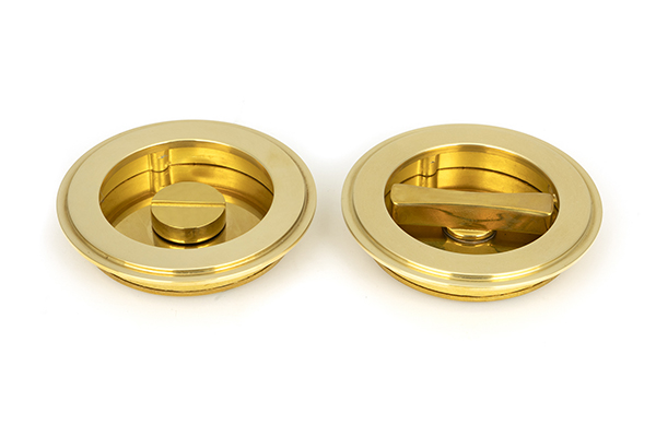 Polished Brass 75mm Art Deco Round Pull - Privacy Set