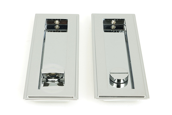 Polished Chrome 175mm Art Deco Rectangular Pull -Privacy Set
