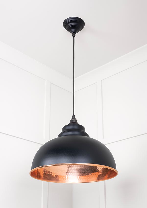 Hammered Copper Harborne Pendant in Elan Black
