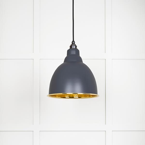 Hammered Brass Brindley Pendant in Slate