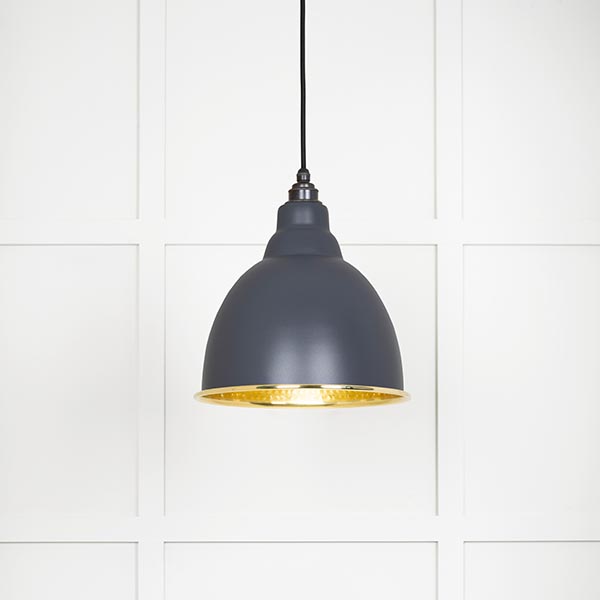 Hammered Brass Brindley Pendant in Slate