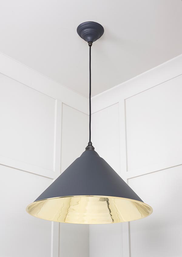 Smooth Brass Hockley Pendant in Slate