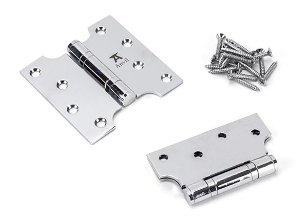 Polished Chrome 4" x 2" x 4"  Parliament Hinge (pair) ss