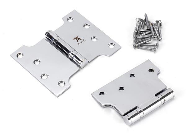 Polished Chrome 4" x 3" x 5"  Parliament Hinge (pair) ss