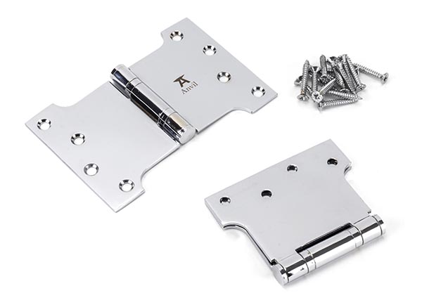 Polished Chrome 4" x 4" x 6"  Parliament Hinge (pair) ss