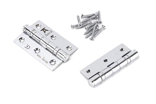 Polished Chrome 3" Ball Bearing Butt Hinge (pair) ss