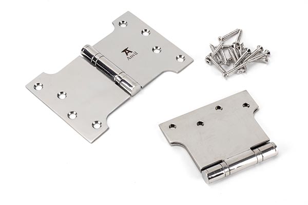 Polished SS 4" x 4" x 6"  Parliament Hinge (pair)