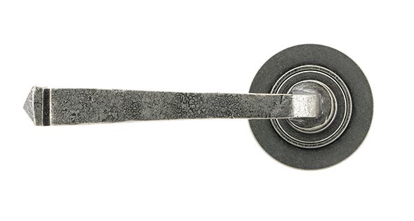 Pewter Avon Round Lever on Rose Set (Plain) - Unsprung