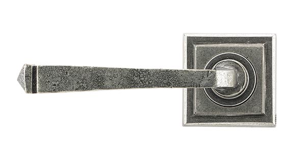 Pewter Avon Round Lever on Rose Set (Square) - Unsprung