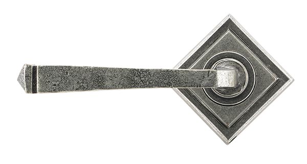 Pewter Avon Round Lever on Rose Set (Square) - Unsprung