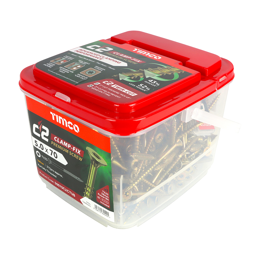 C2 Clamp-Fix - TX - Double Countersunk with Ribs - Twin-Cut - Yellow - 5.0x70 - (Tub)