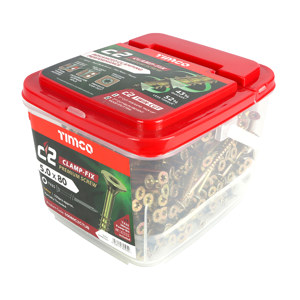 C2 Clamp-Fix - TX - Double Countersunk with Ribs - Twin-Cut - Yellow - 5.0x80 - (Tub)