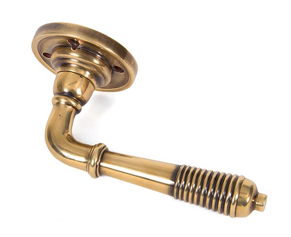 Aged Brass Reeded Lever on Rose Set - Unsprung