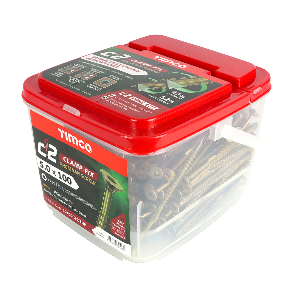 C2 Clamp-Fix - TX - Double Countersunk with Ribs - Twin-Cut - Yellow - 5.0x100 - (Tub)