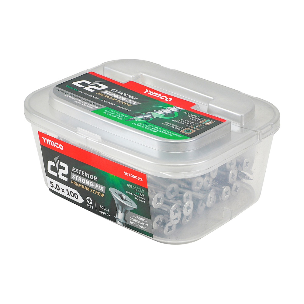 C2 Exterior Strong-Fix - PZ - Double Countersunk with Ribs - Twin-Cut - Silver - 5.0x100