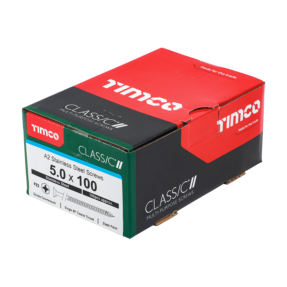 Classic Multi-Purpose Screws - PZ - Double Countersunk - A2 Stainless Steel - 5.0x100